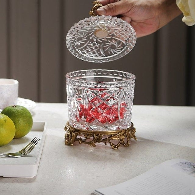 French-Style Crystal Glass and Brass Candy Jar - Transparent Kitchen Storage