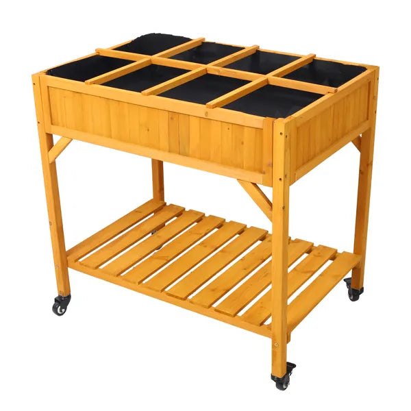 Mobile Raised Garden Bed with Storage Shelf & Locking Wheels