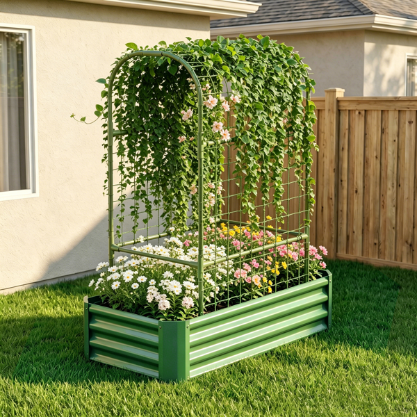 Raised Garden Bed with Trellis - 59 Inch Tall Outdoor Planting Box for Vegetables, Fruits, Flowers