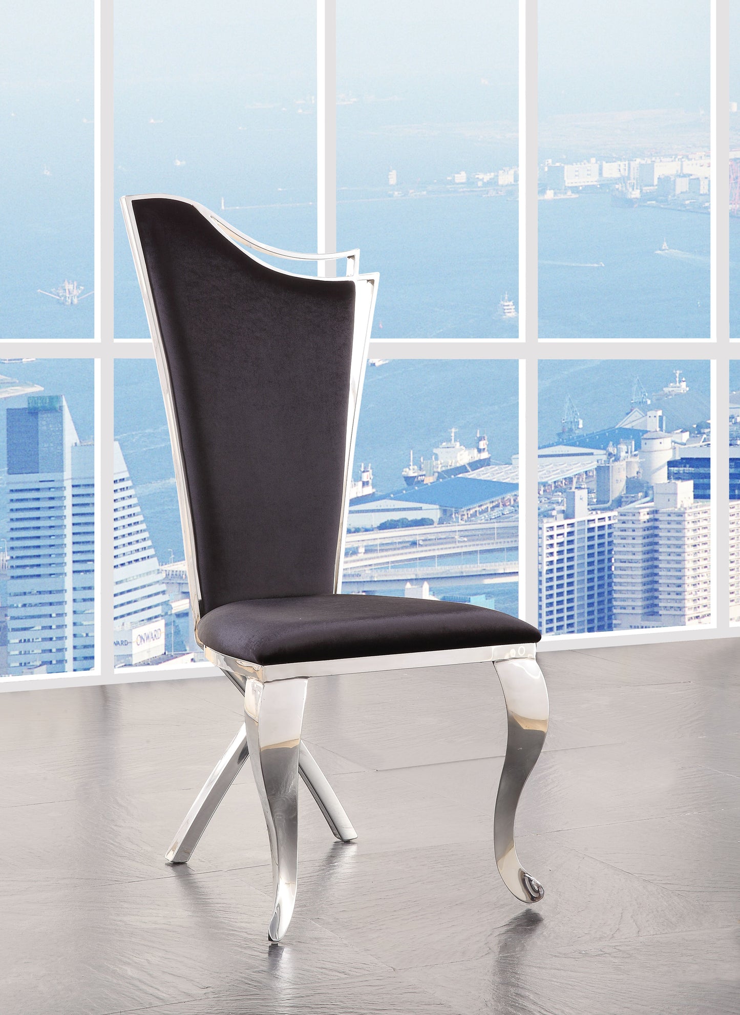 Black Fabric & Stainless Steel Side Chair Set of 2