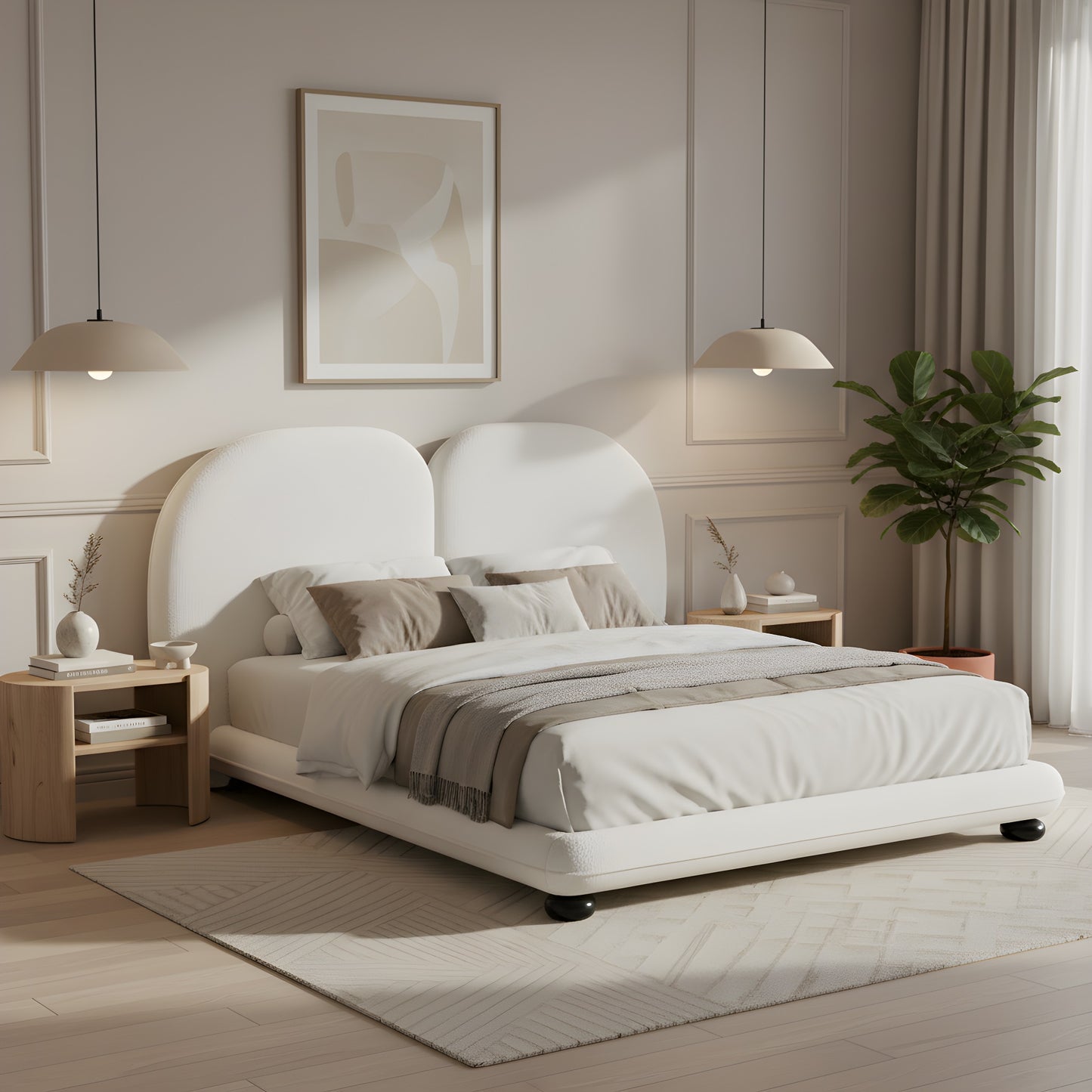 Queen Upholstered Platform Bed Frame - Extra Thick, White