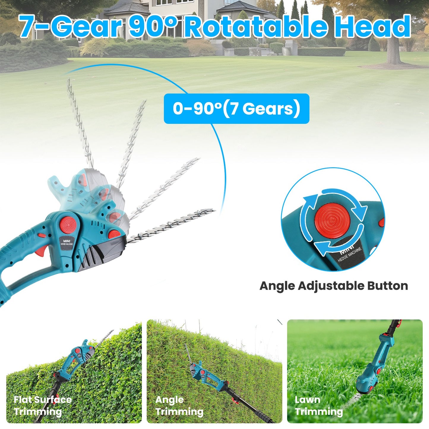 Cordless Multi-Function Hedge Trimmer with Telescopic Pole & Batteries - Blue