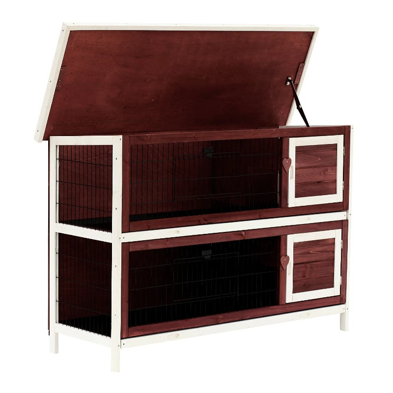Large 2-Story Rabbit Hutch Pet Cage with Lockable Doors and Removable Trays