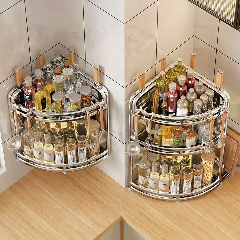 Stainless Steel Kitchen Seasoning Rack with Countertop Storage - Multiple Colors & Styles