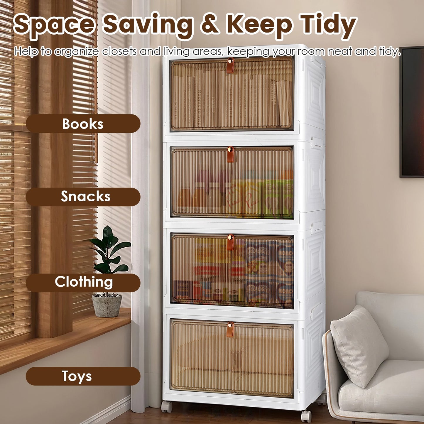 4Pc Foldable Storage Bins With Lid For Home Front Magnetic Door