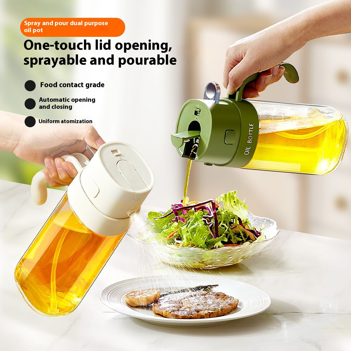 Large Capacity Glass Oil Dispenser Spray Bottle Dual-Use Kitchen Storage