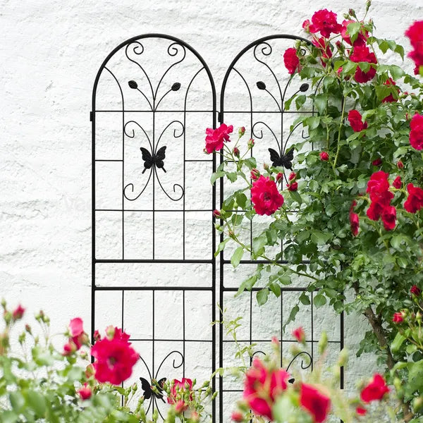 Metal Garden Trellis 71" x 19.7" - Rustproof Climbing Support - Black - 2 Pack