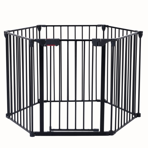 150-Inch Adjustable Metal Safety Gate & Play Yard for Pets & Children Black