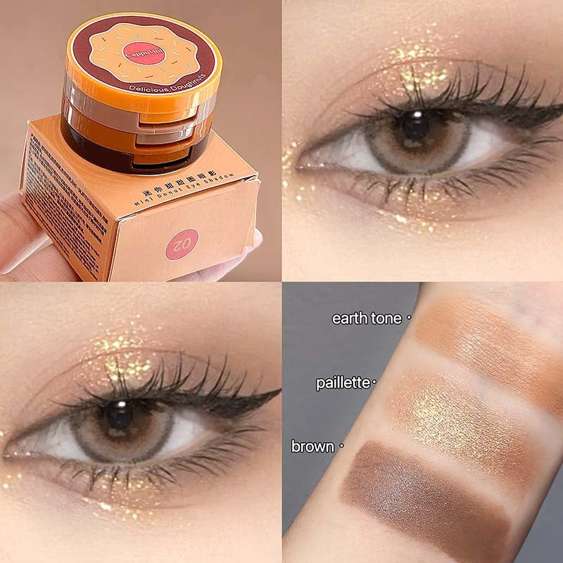 Cute Glittering Matte Three-Color Mini Donut Eye Shadow - Daily Makeup