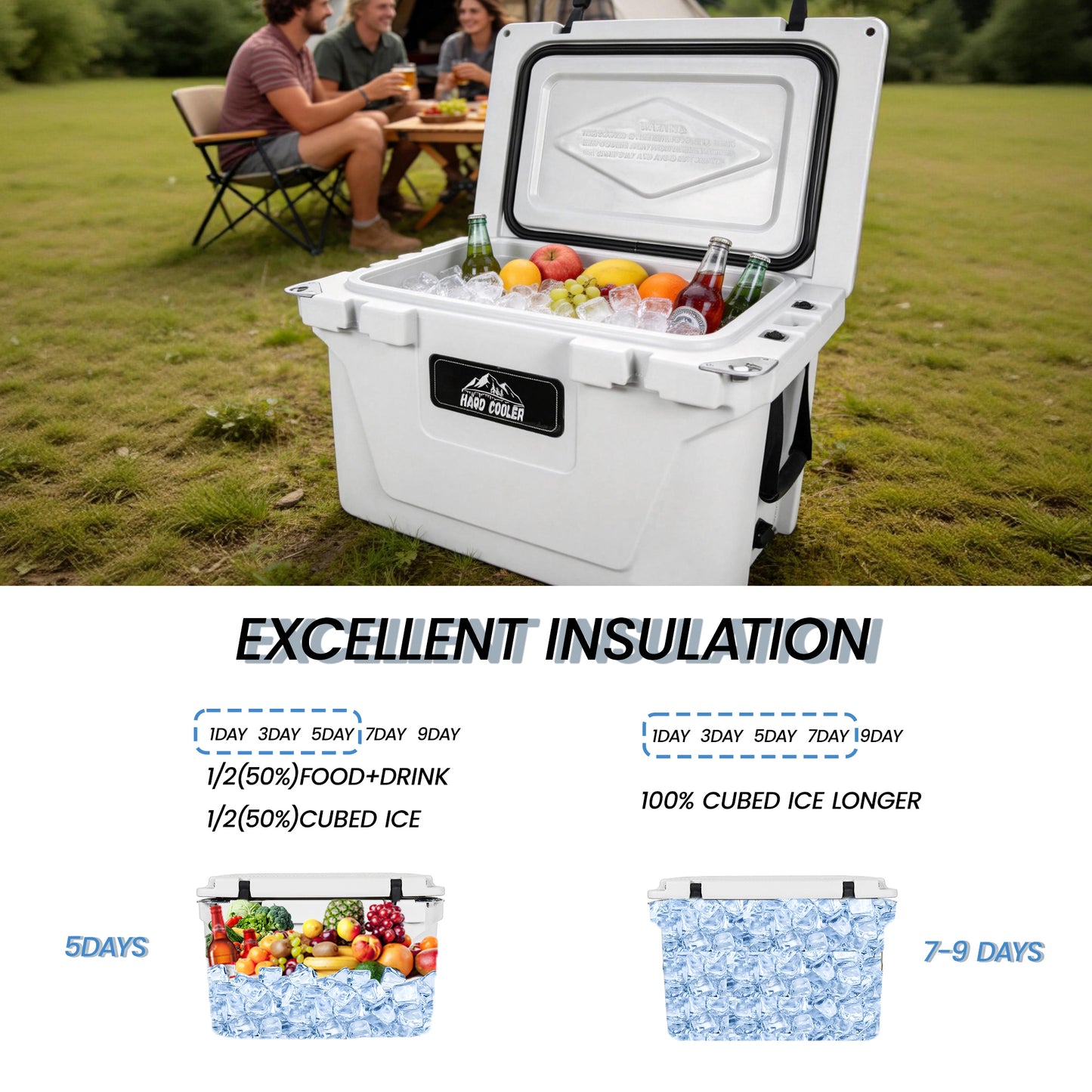 65QT Portable Insulated Cooler Box for Camping, Fishing & Outdoor Use