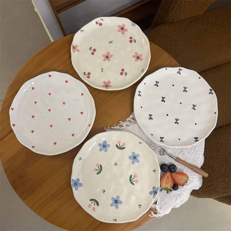 Small Irregular Floral Ceramic Plate - Hand-Painted Kitchen Decor