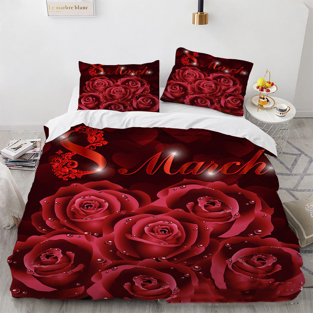 Digital Printing Rose Bedding Set - 3-Piece Home Textile for Bedroom