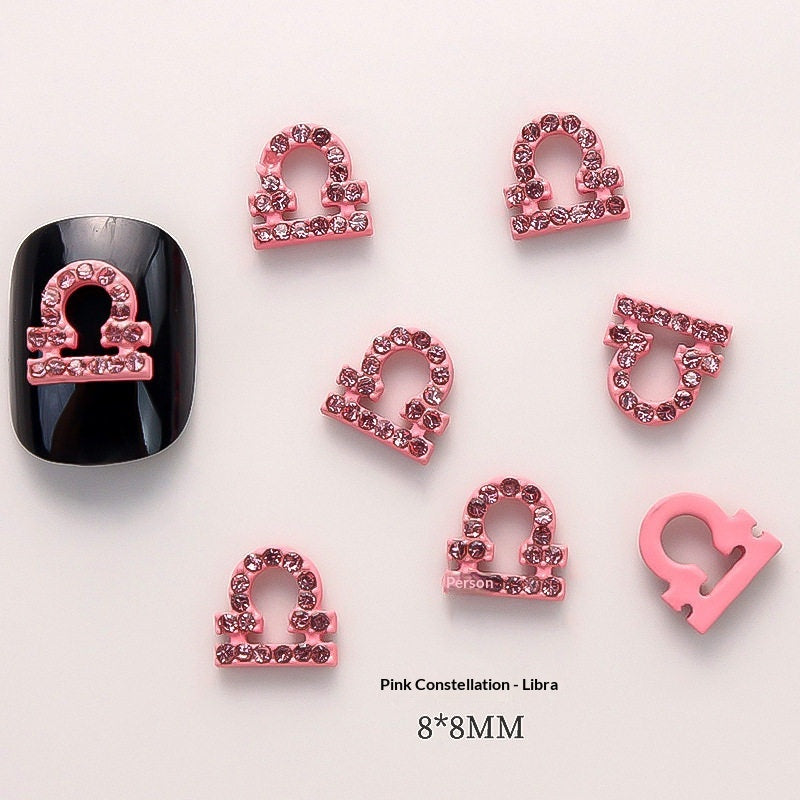 12-Piece Zodiac Sign Nail Art Decorations Set - Trendy 3D Nail Tips for Aries Leo Pisces