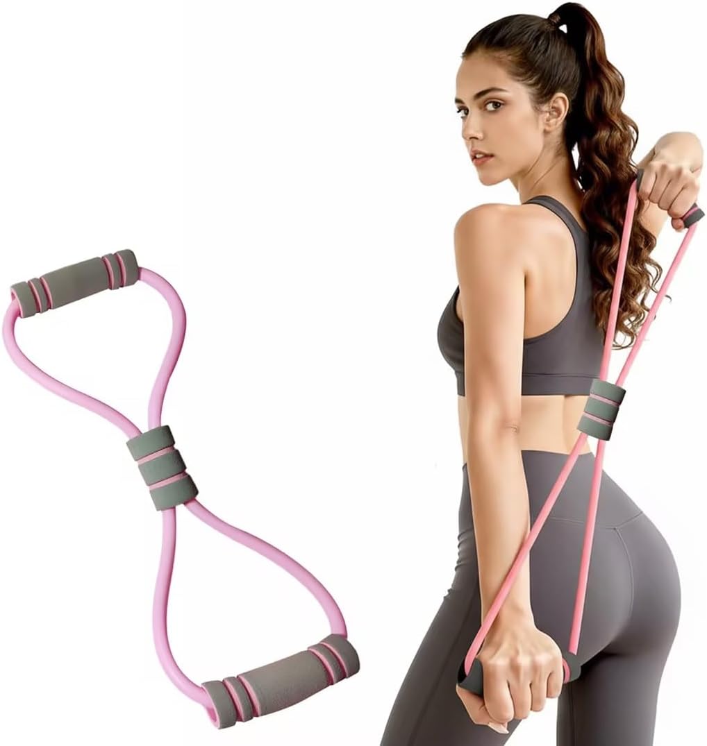 Multifunction Resistance Band - 4-Tube Elastic Pull Rope for Yoga & Strength Training - Pink