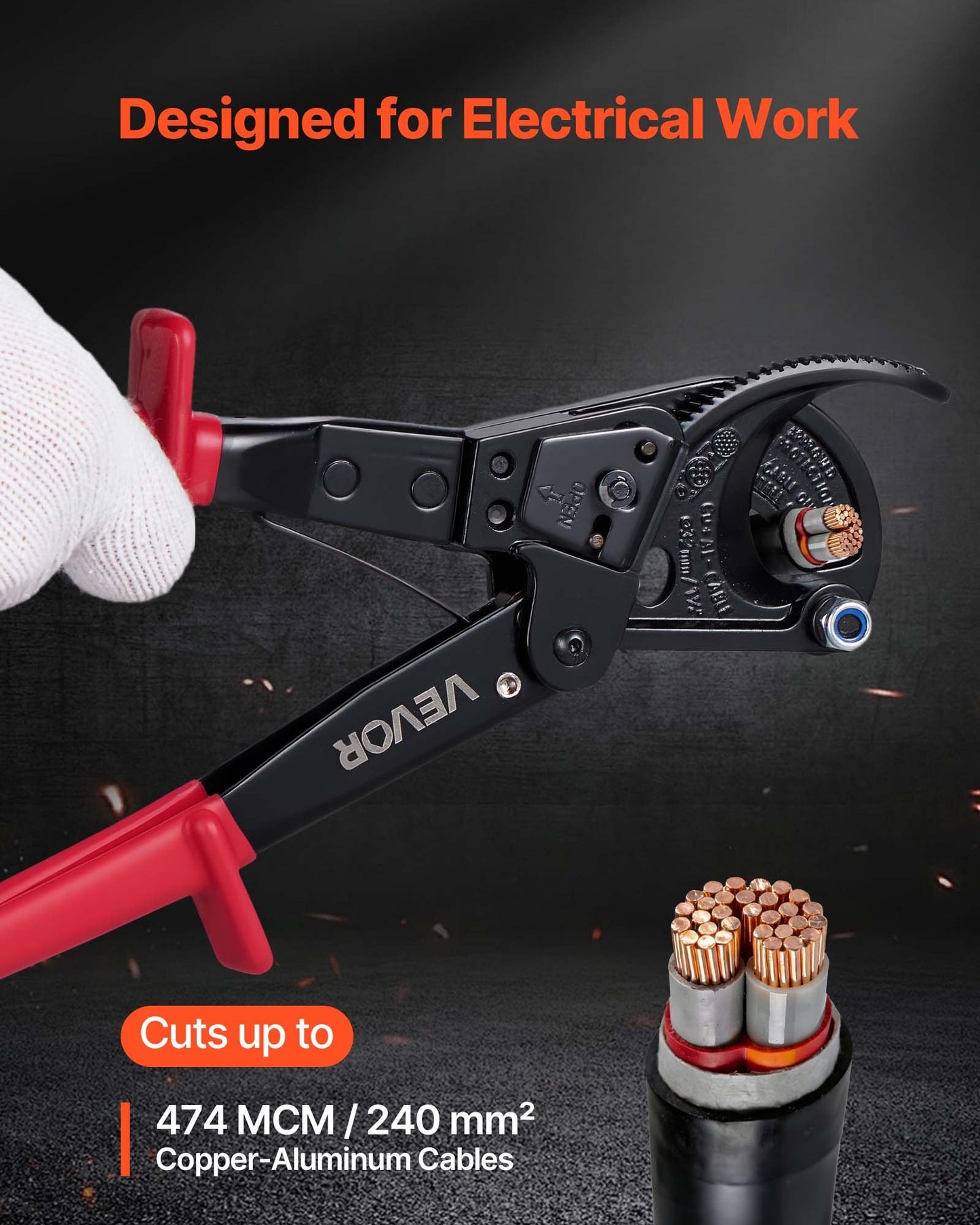 Heavy Duty Ratchet Cable Cutter for Copper & Aluminum Wires up to 240mm²
