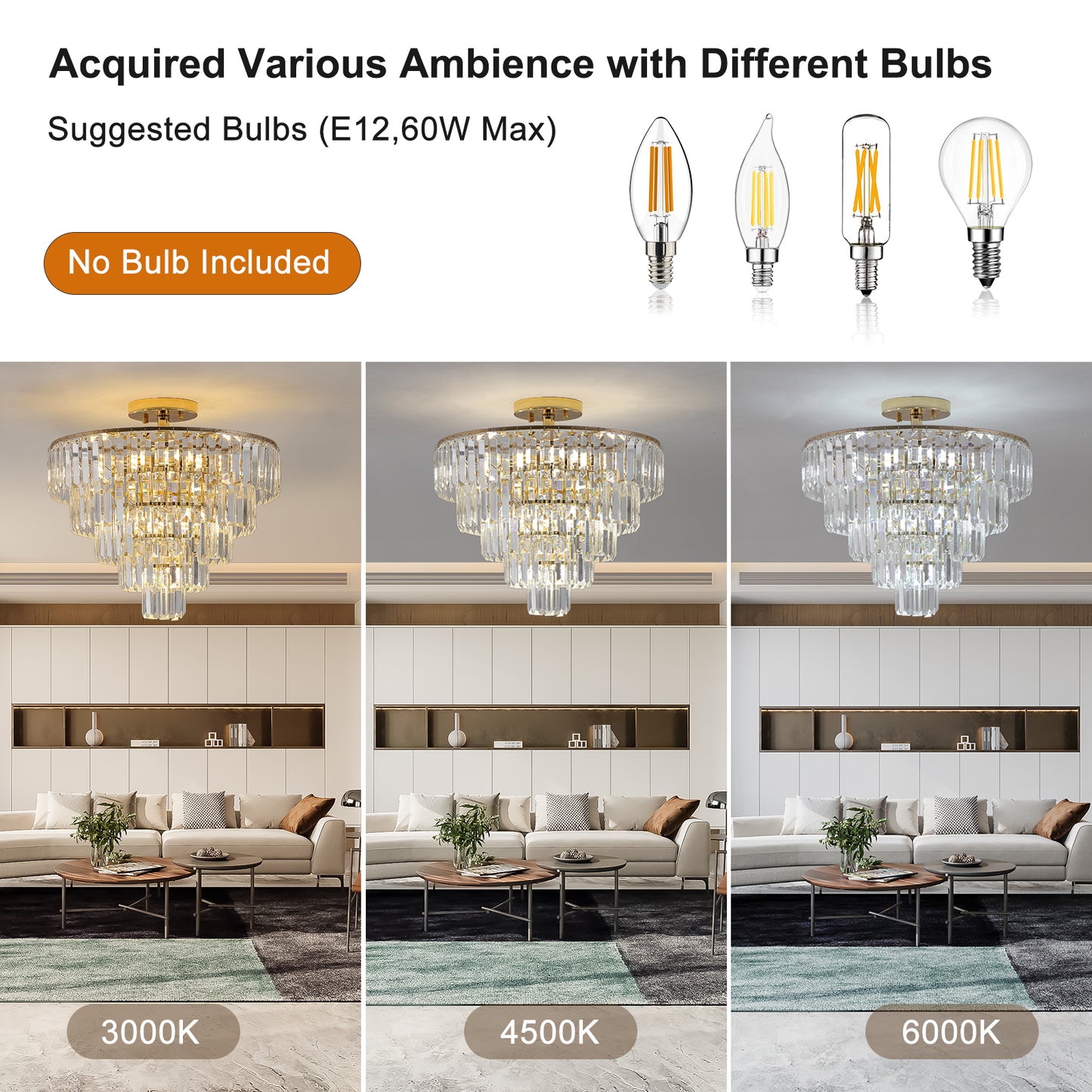 Elegant 5-Tier Gold Crystal Chandelier - Contemporary Ceiling Light Fixture