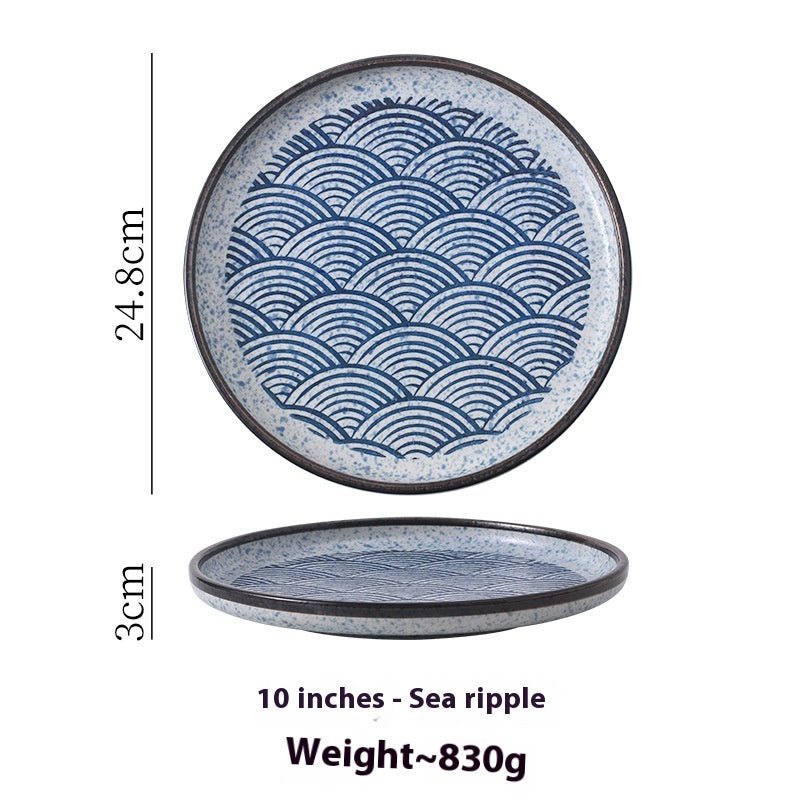Japanese Style Ceramic Round Dinner Plate - Large Porcelain Tableware