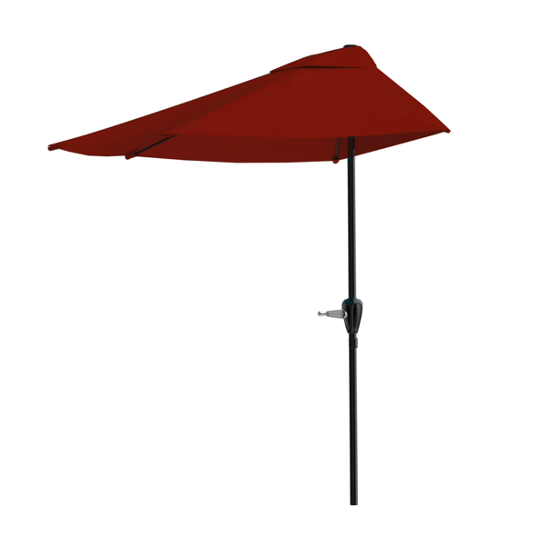 9ft Half Patio Umbrella for Balcony Porch Deck Sun Shade Red