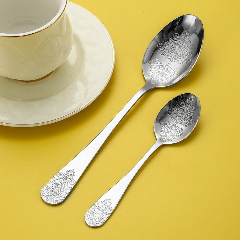 Vintage Gold-Plated Stainless Steel Cutlery Set - Dinner Knife Fork Spoon Tea Spoon
