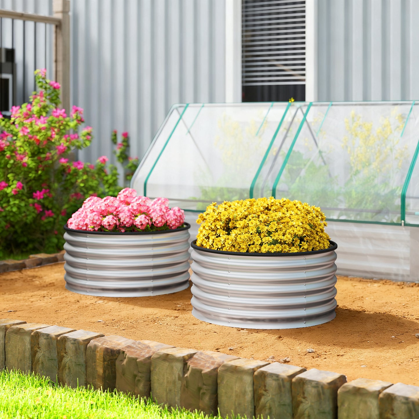 Set of 2 Metal Raised Garden Beds with Edging, Silver 3x3x1.4 ft