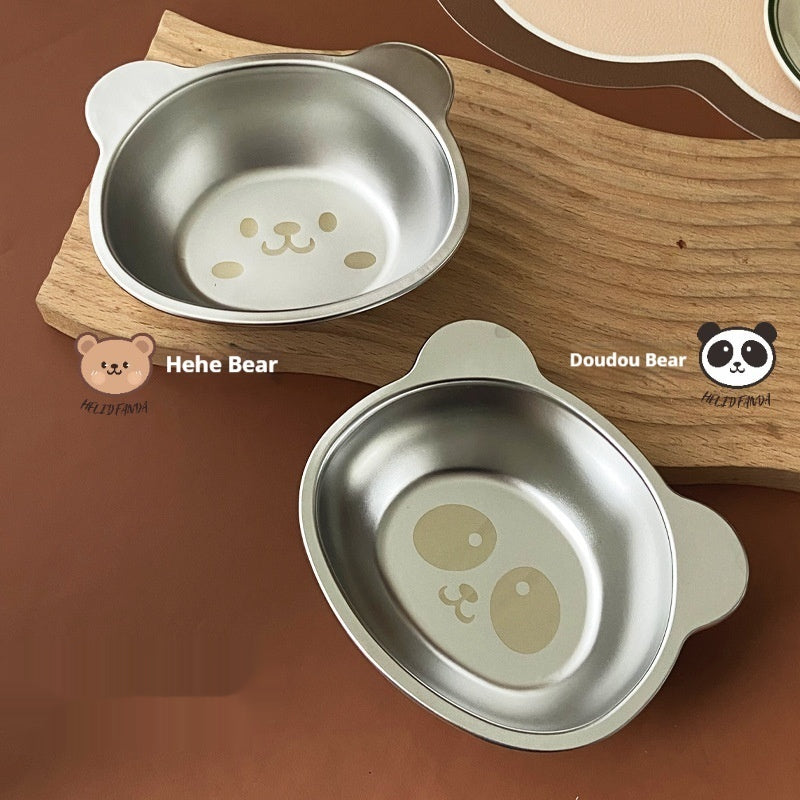 Children's Stainless Steel Drop-Resistant Bowl with Cartoon Bear Design - Baby Safe Kitchenware