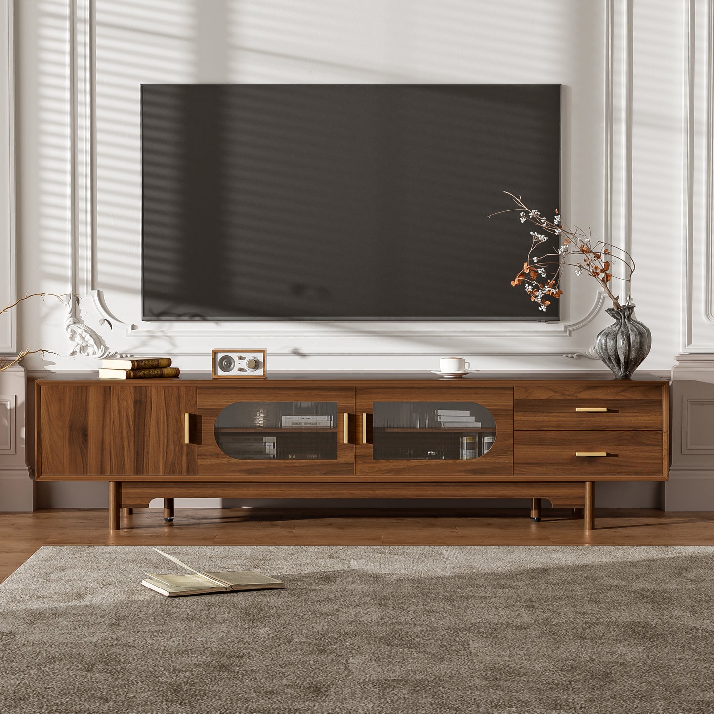 78-Inch Modern TV Stand for TVs Up to 85" - Walnut Finish