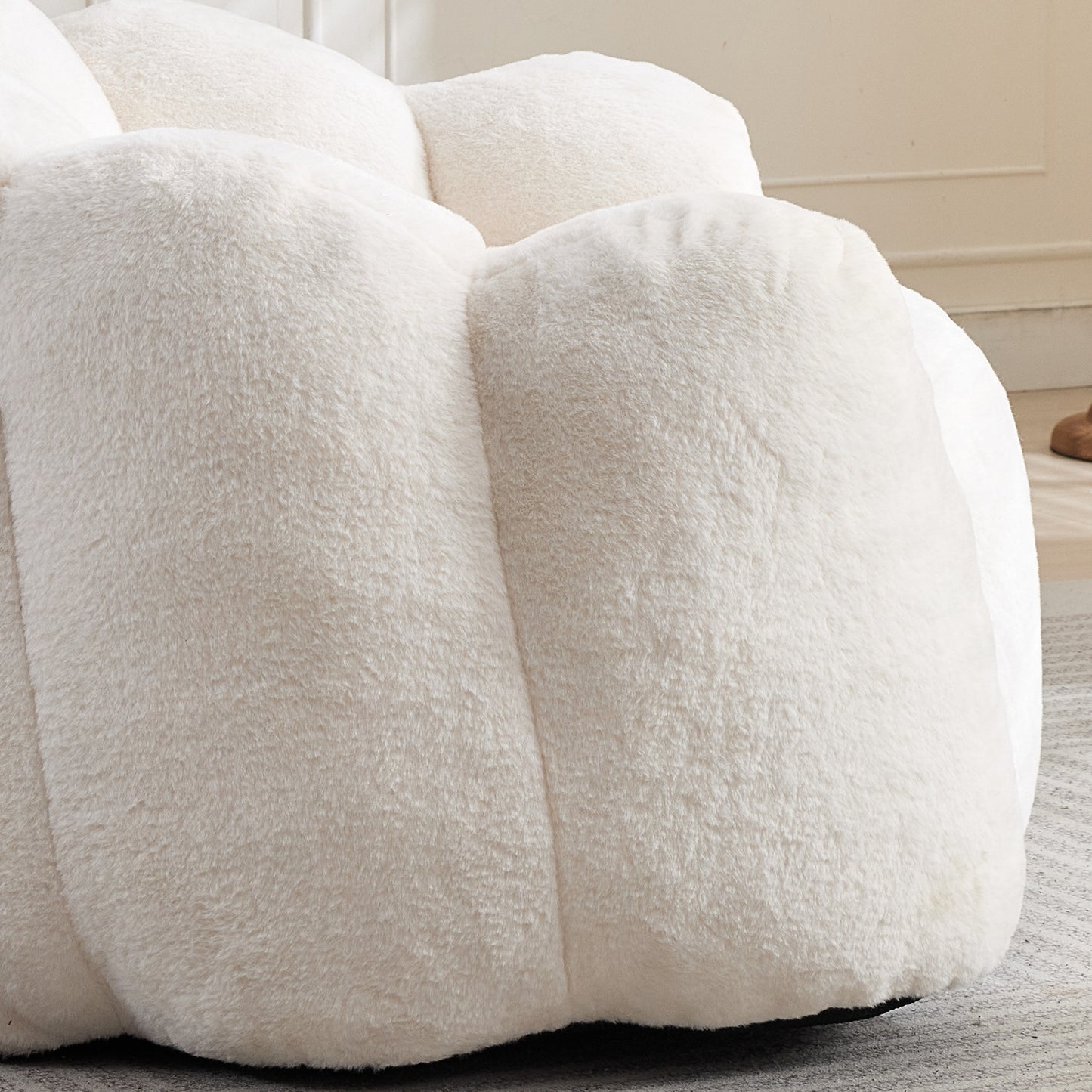 Adult Bean Bag Sofa with Pull Ring - White Faux Fur