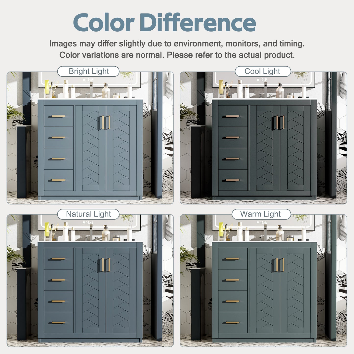 36-Inch Blue Bathroom Vanity with Ceramic Sink & Storage Cabinet