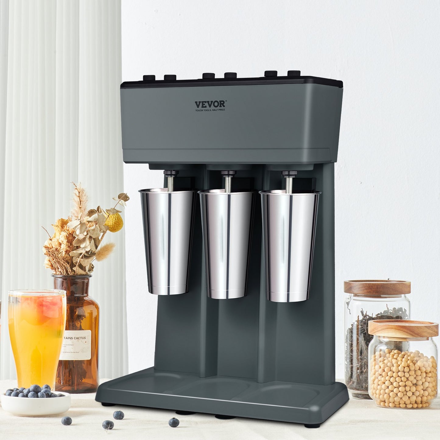 Electric Milkshake Maker 375W 3-Speed Commercial & Home Drink Blender with 3 Stainless Steel Cups