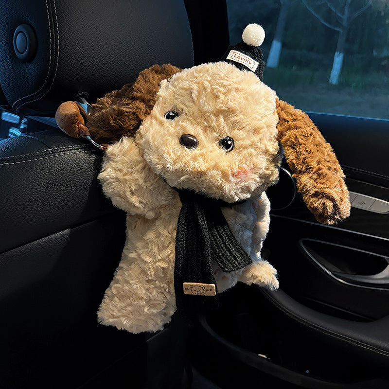 Cute Plush Car-Mounted Tissue Box Cover with Creative Hanging Design