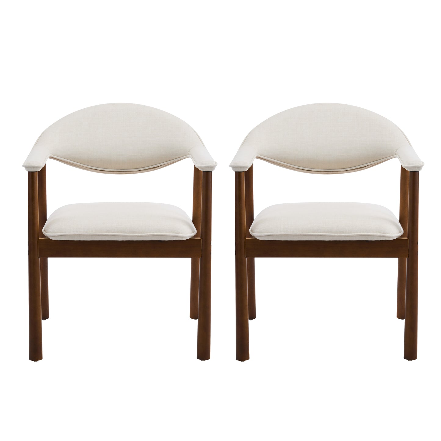 Upholstered Dining Chairs Set of 2 - Beige Fabric & Walnut Wood