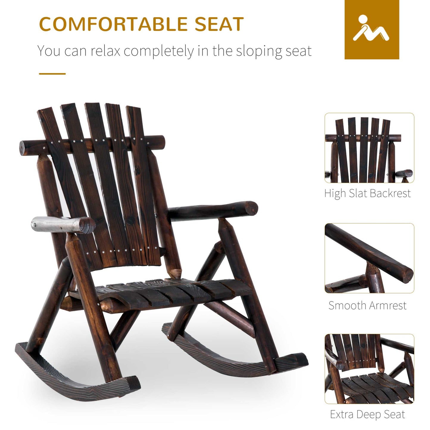 Adirondack Rocking Chair - Rustic Wooden Design for Patio