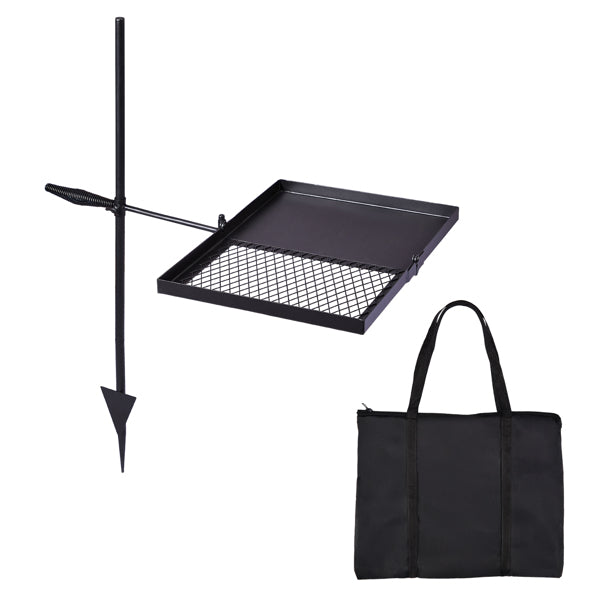 Portable Folding Campfire Grill with 360° Rotatable Cooking Surface and Carrying Bag