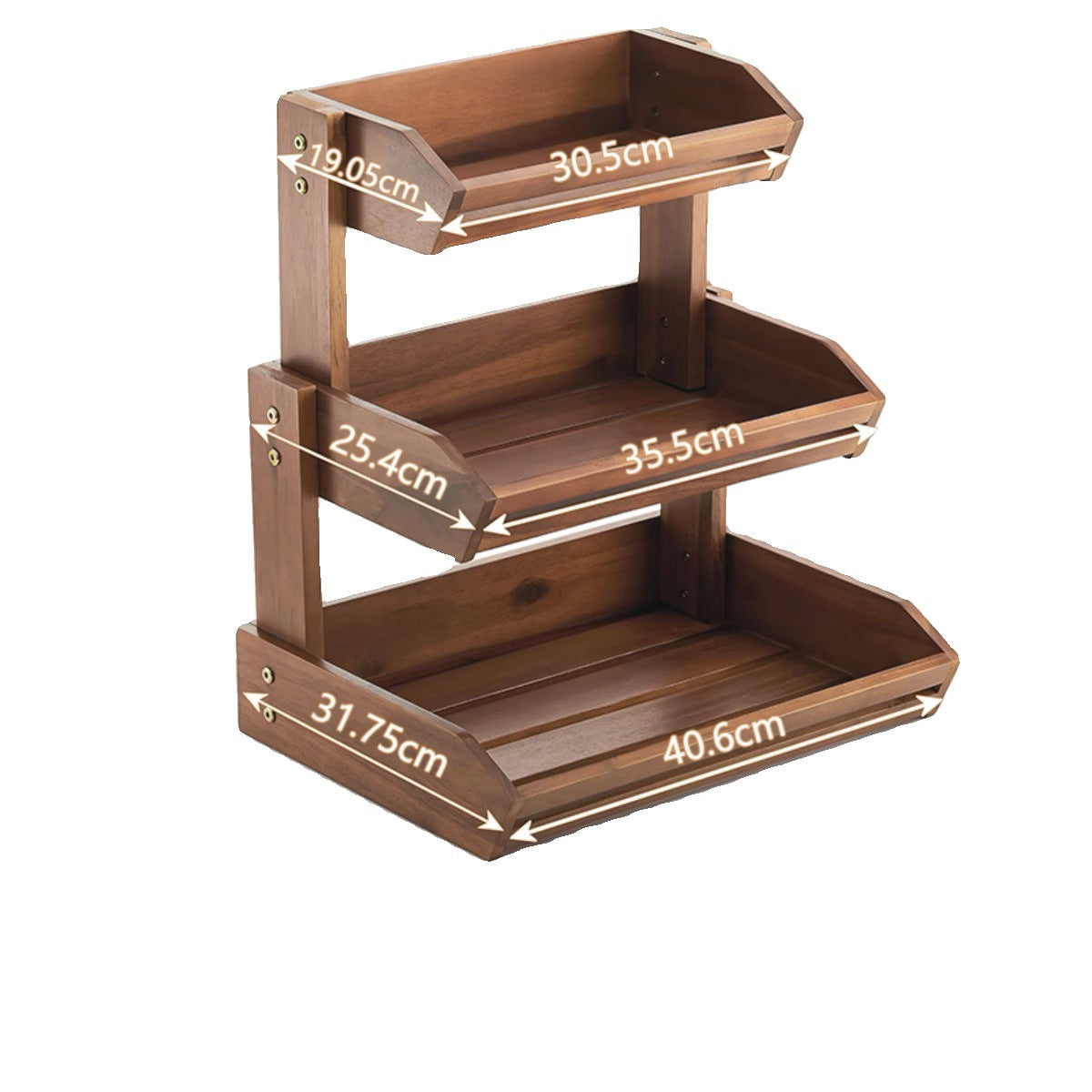 European-Style Teak Wood Double-Tier Fruit Rack for Kitchen Storage
