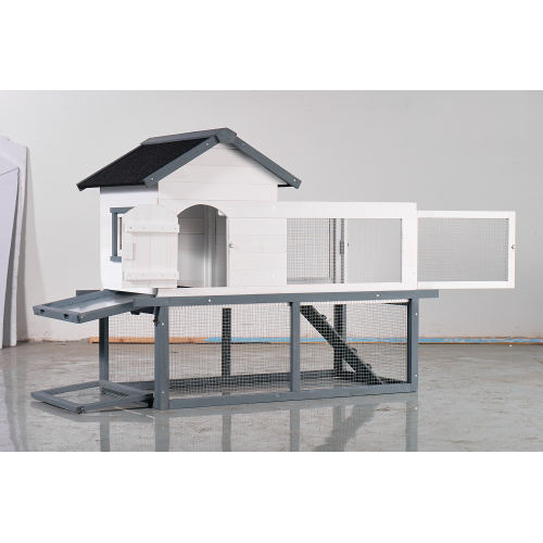 53-Inch Wooden Outdoor Indoor Chicken Coop & Rabbit Hutch with Roof, Stairs & Removable Tray