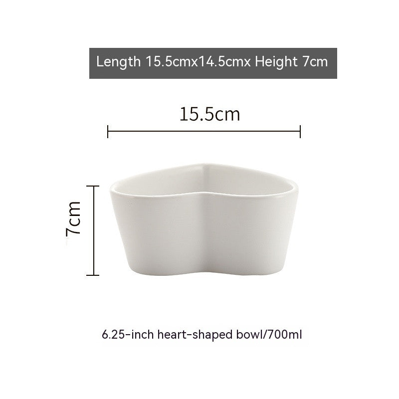 Heart-Shaped Porcelain Salad Bowl - Irregular Design, 6 Inches, Multiple Colors