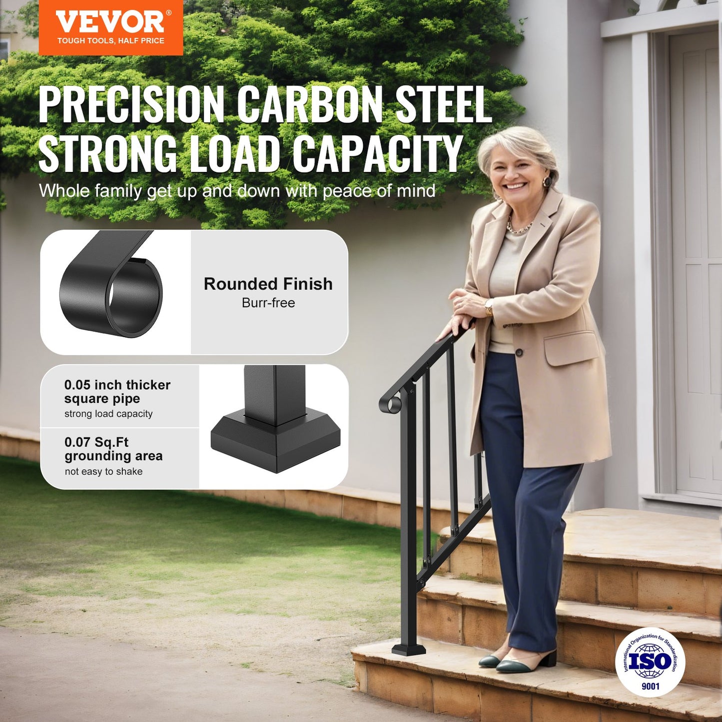 Outdoor Handrails for 2-3 Step Porch Decks Black - Safe & Durable Stair Support