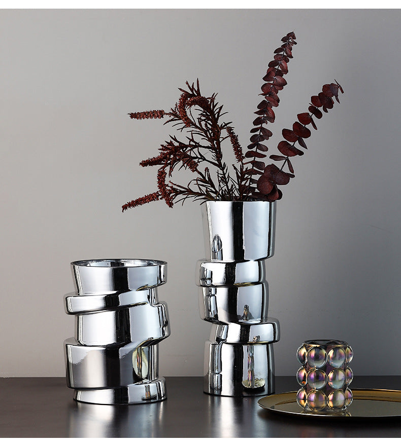 Electroplated Silver Glass Vase - Modern Home Decor for Living Room