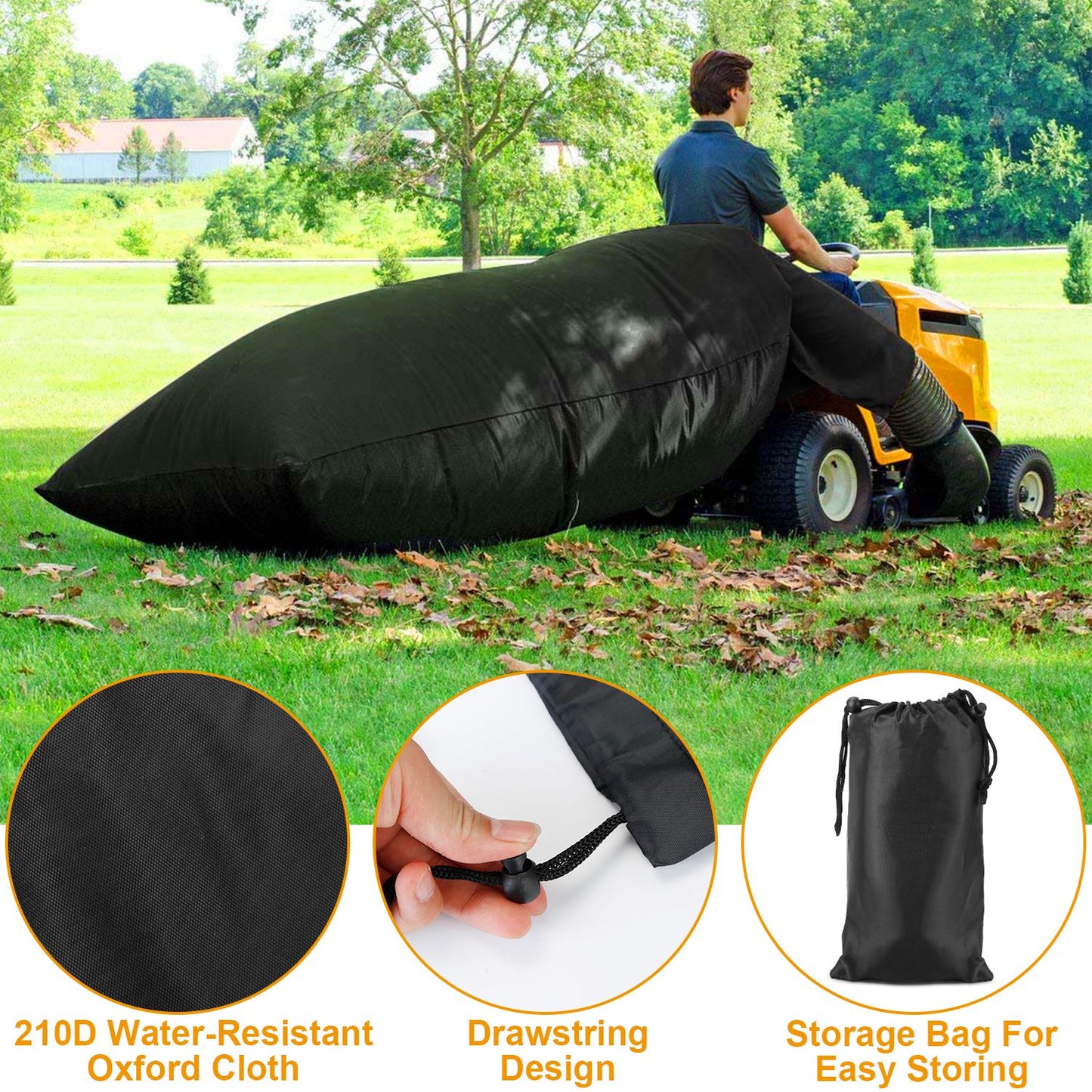 Large Capacity Garden Lawn Tractor Leaf Bag for Riding Mower Black