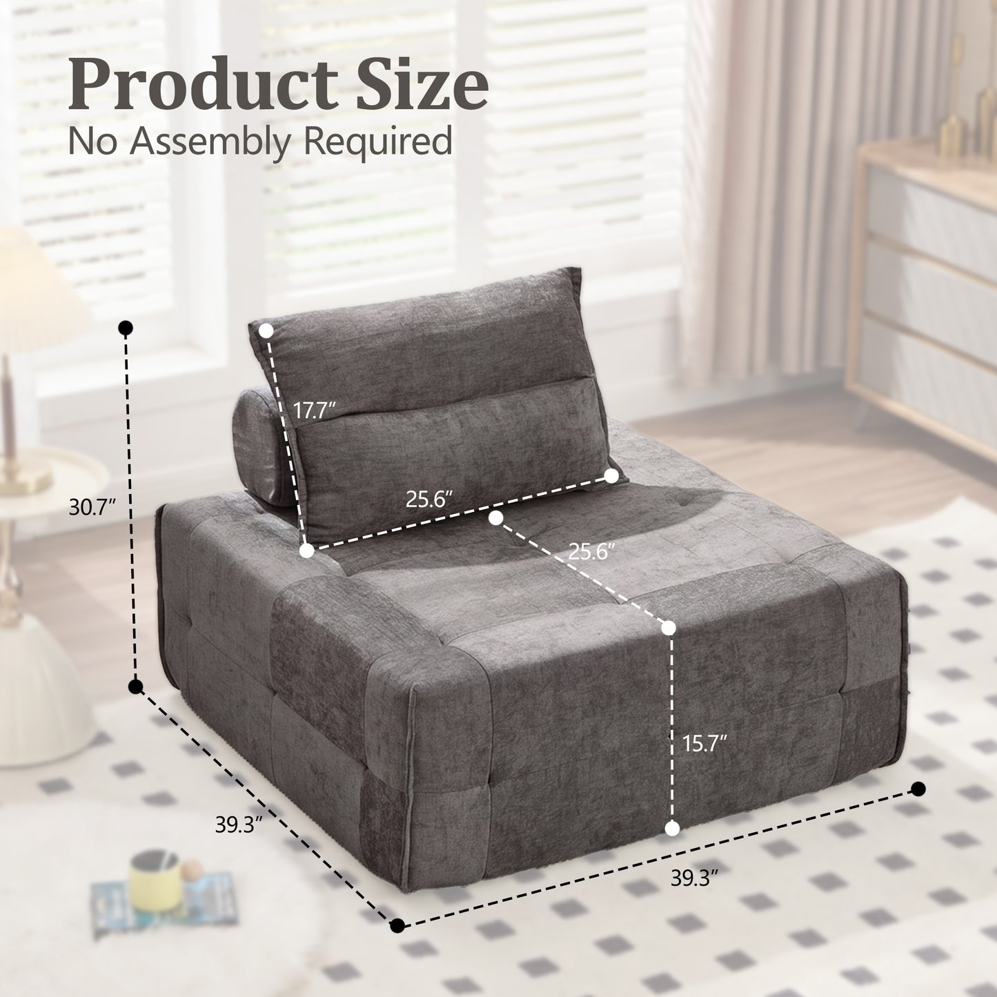 Deep Seat Modular Sectional Sofa with Adjustable Backrest - Grey
