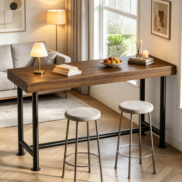Solid Wood Bar Table - Chic Industrial Design, Space-Efficient