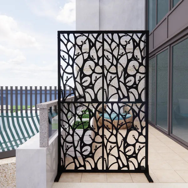 Metal Privacy Screen Divider - Freestanding Decorative Outdoor & Indoor Use