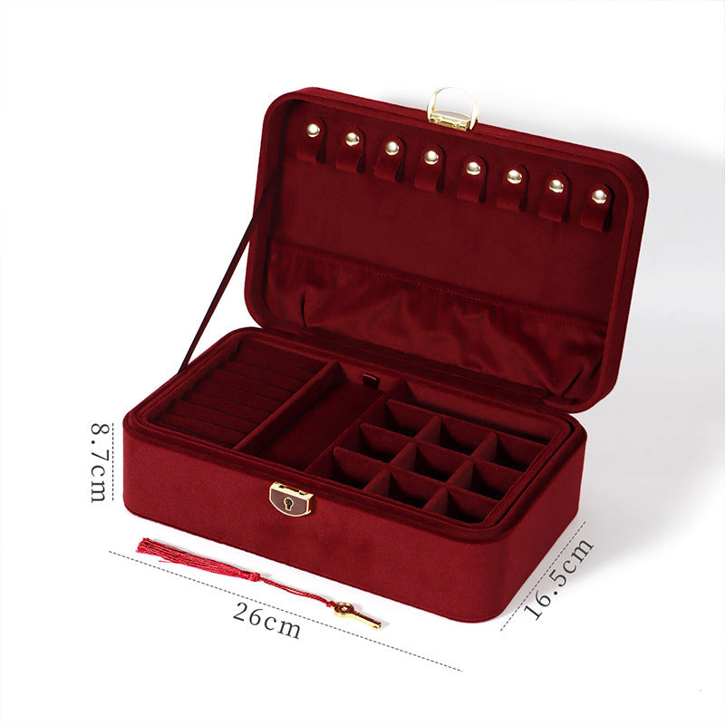 Double-Layer Jewelry Storage Box with Lock for Earrings & Bracelets
