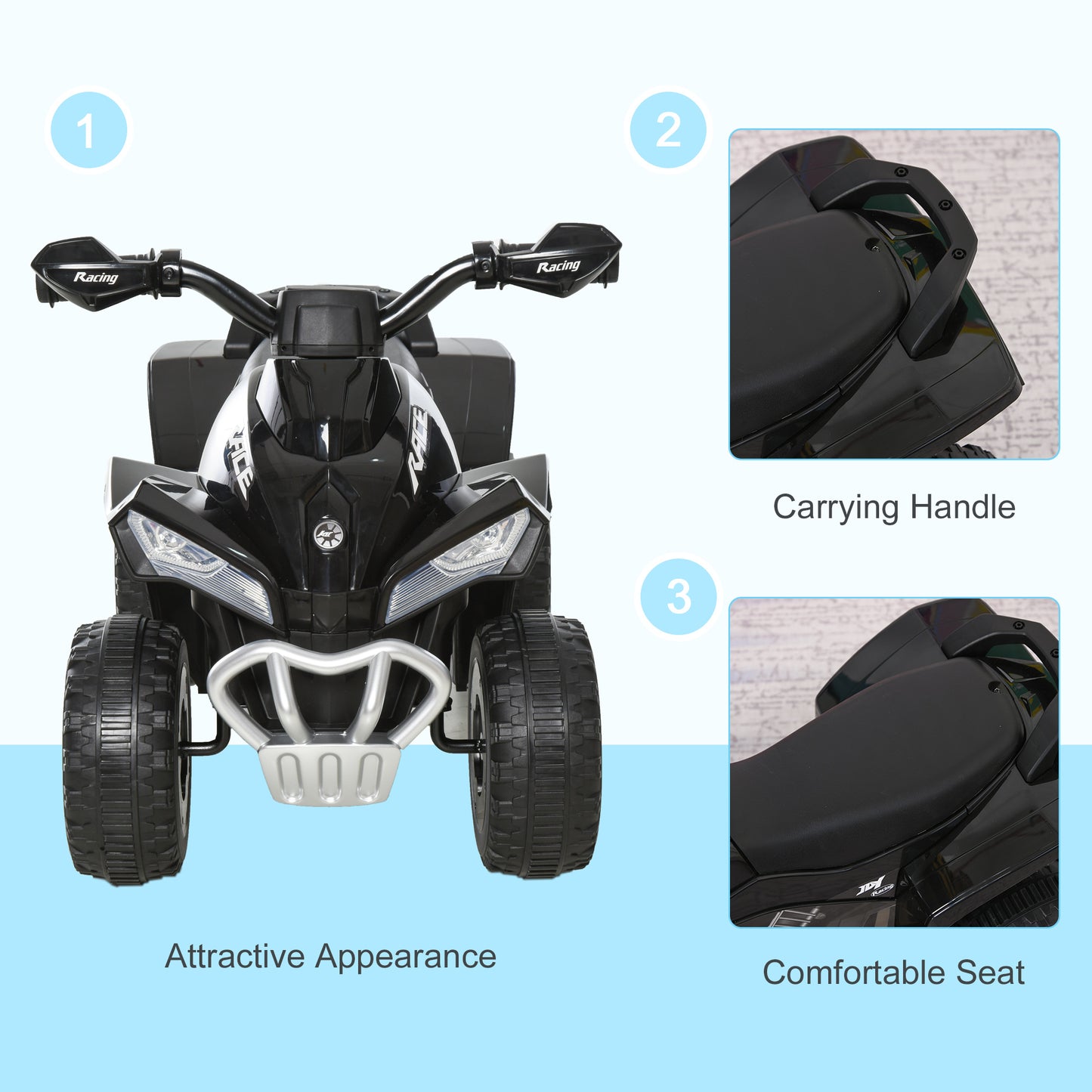 Kids Ride-On Push Car with Music & Lights - Black