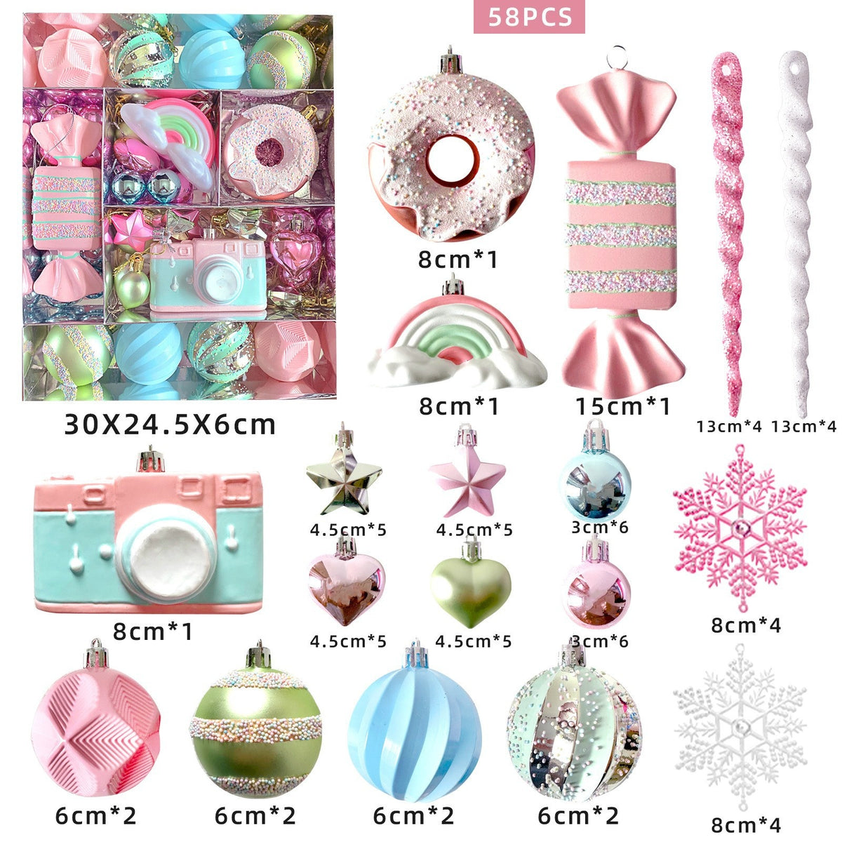 Christmas Candy Tree Decorations Set - Plastic Macaron Pendant Balls, Multiple Sizes & Variants