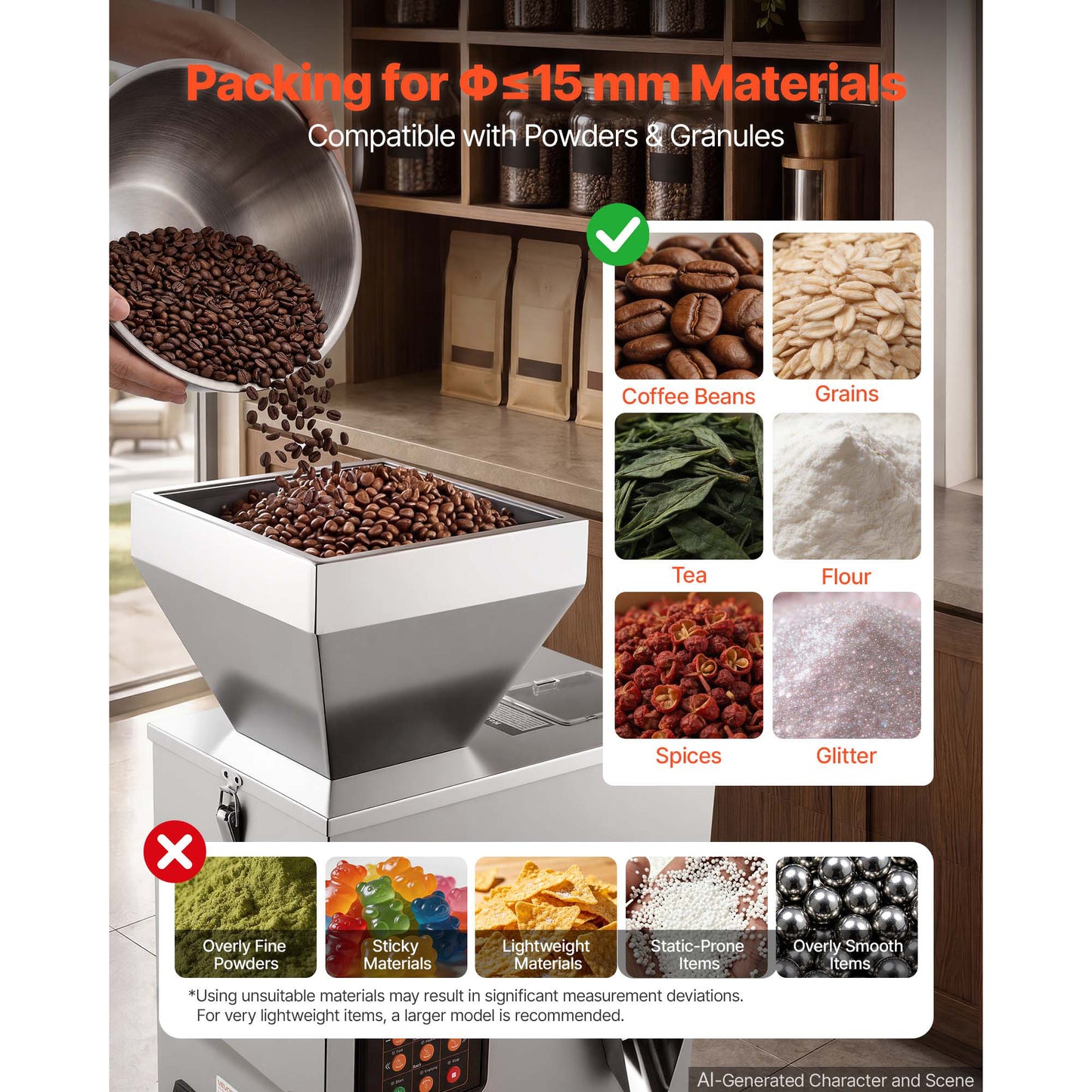 Automatic Powder Filling Machine 3-200g Stainless Steel Dispenser for Coffee Beans & Spices