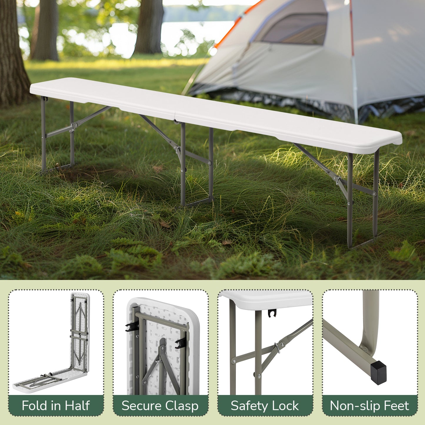 6-Foot Portable Folding Bench - Lightweight, Stain Resistant