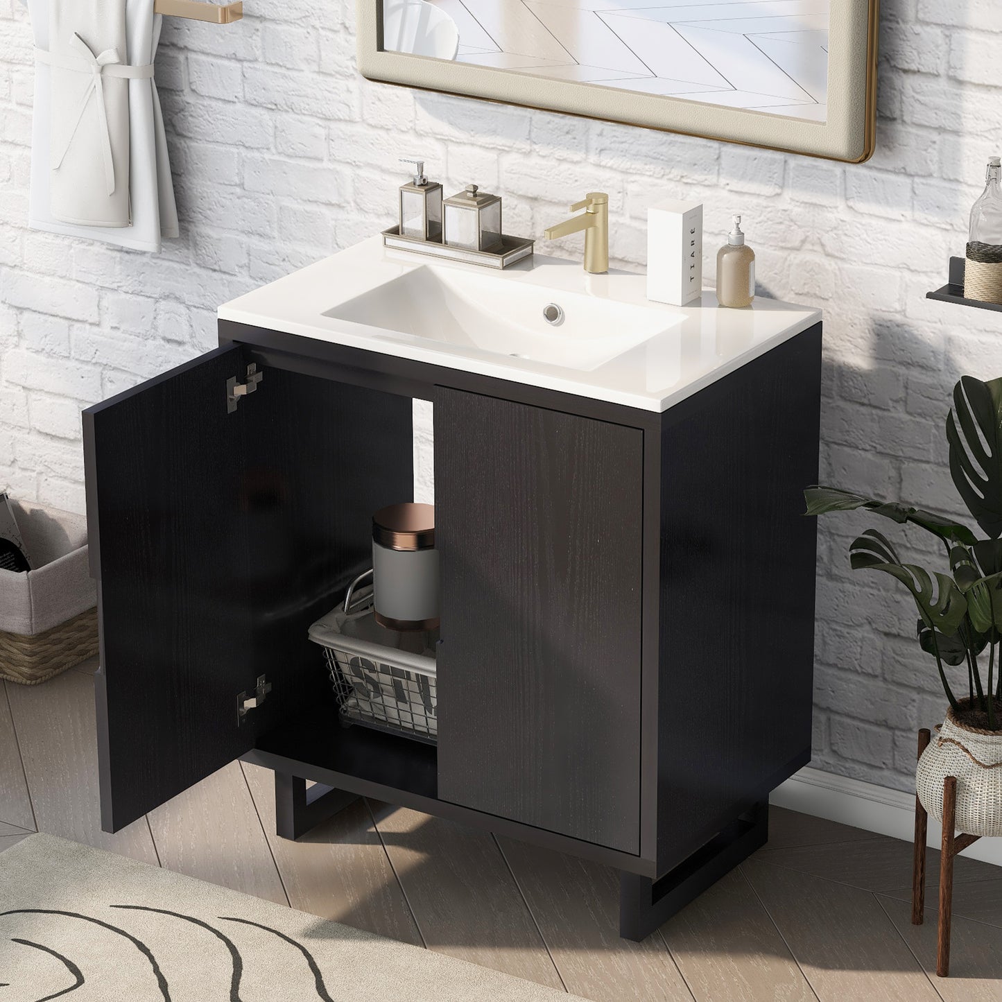 30" Bathroom Vanity Set with Sink and Storage Cabinet - Black