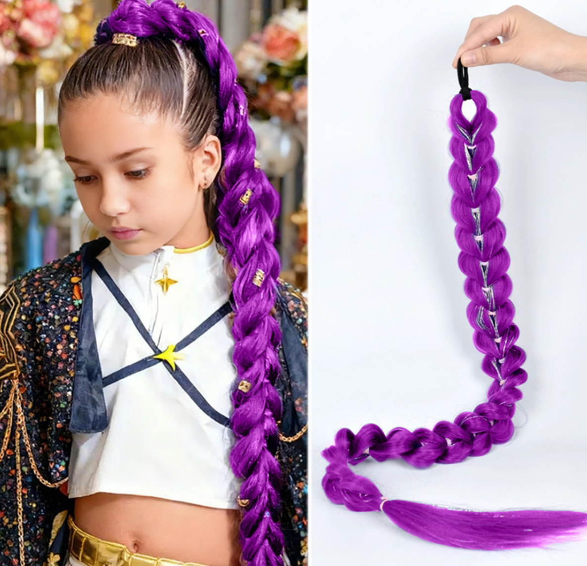 Colorful Synthetic Braided Ponytail Wig with Elastic Band - Hair Extension
