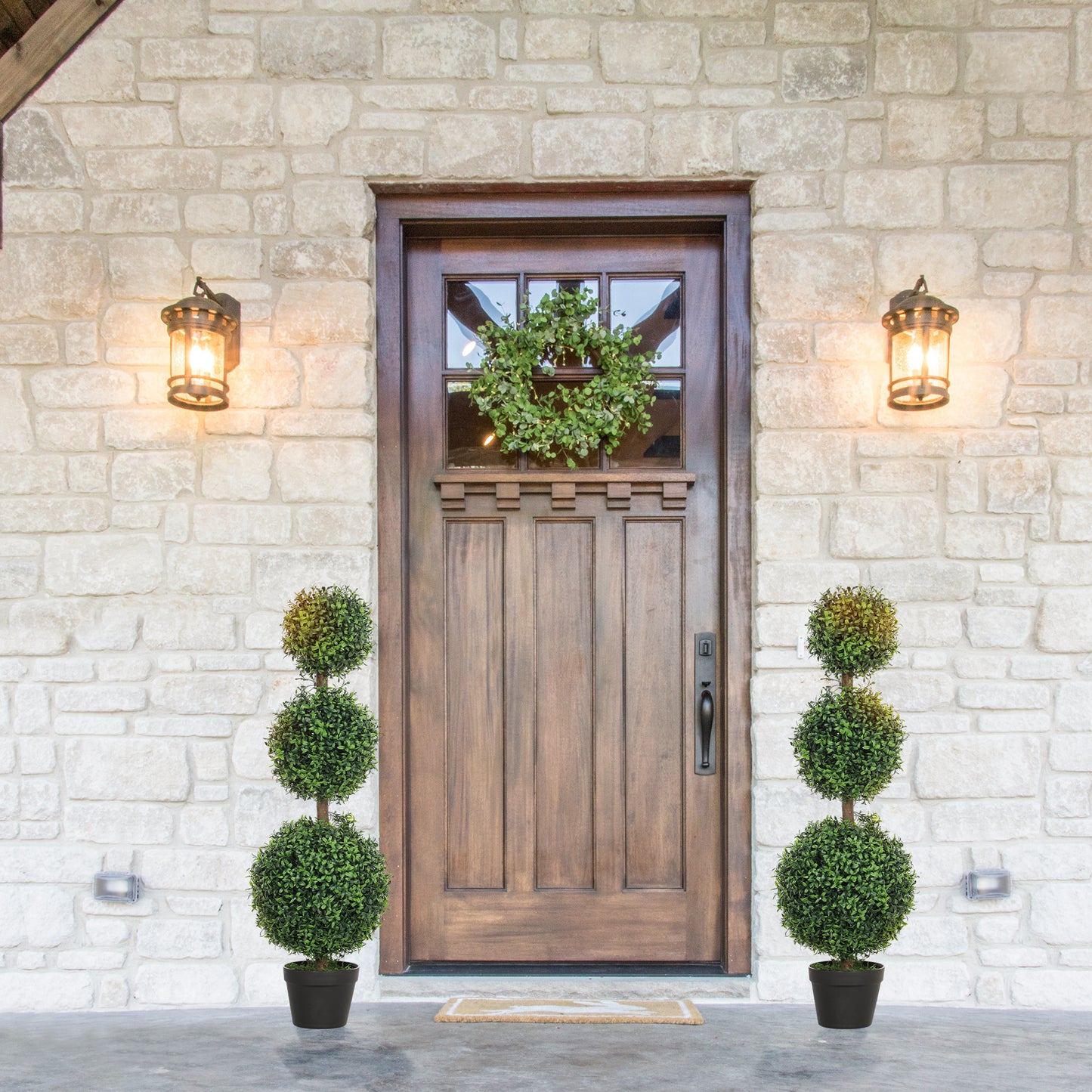 Set of 2 Boxwood Topiary Trees - UV-Protected Faux Plants